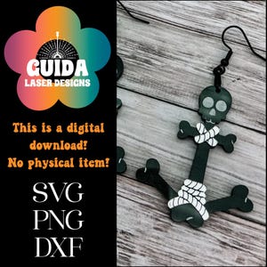 May include: Black and white skull and crossbones anchor earrings with white rope detail.  SVG, PNG, and DXF digital download files.