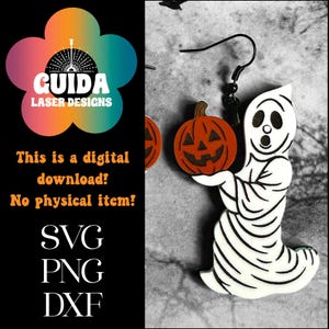 Orecchini fantasma con zucca SVG / Orecchini pendenti retrò di Halloween tagliati al laser / Modello di gioielli in acrilico o legno carini e spettrali