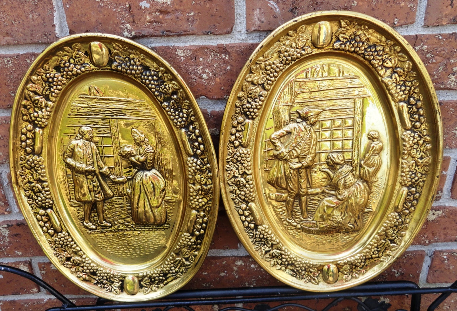 Pair of Brass Wall Plaques by ELPEC England large oval Etsy