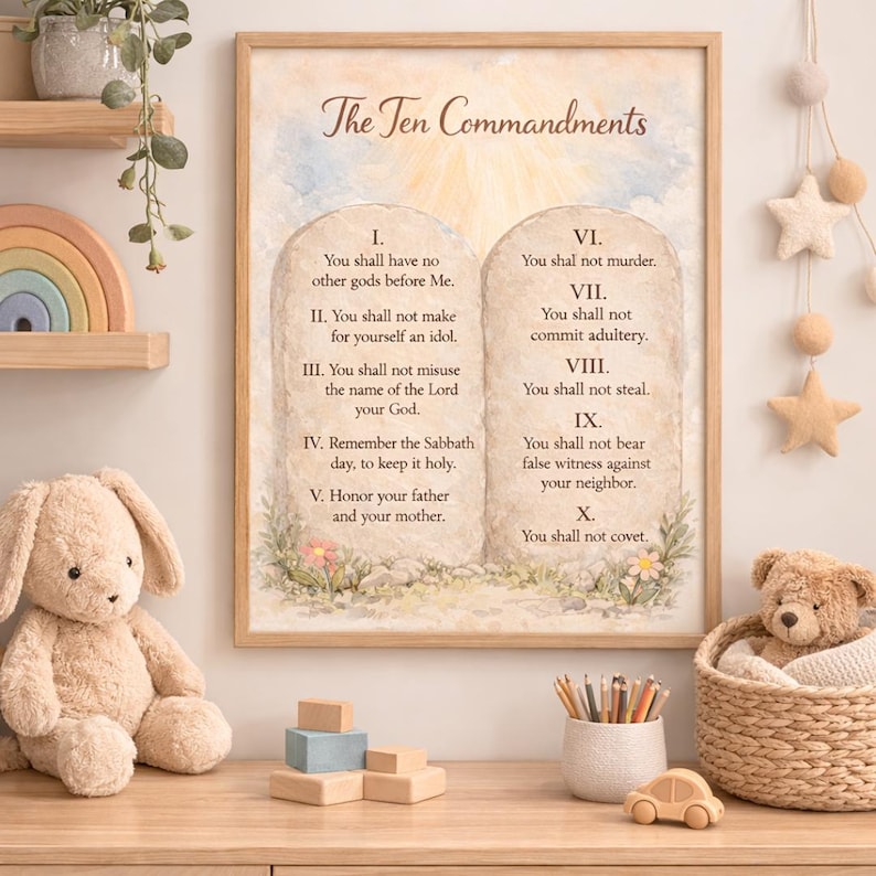 Ten Commandments Poster, Watercolor Bible Wall Art (digital Download ...