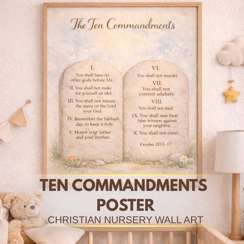 Ten Commandments Poster, Watercolor Bible Wall Art (digital Download ...