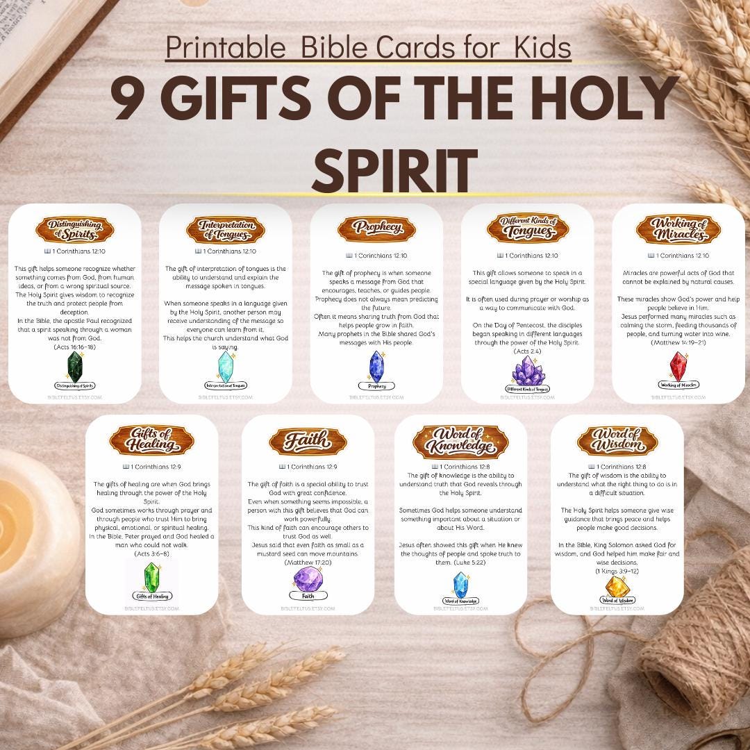 9 Gifts of the Holy Spirit Cards | Bible Study Lesson for Kids (PDF ...