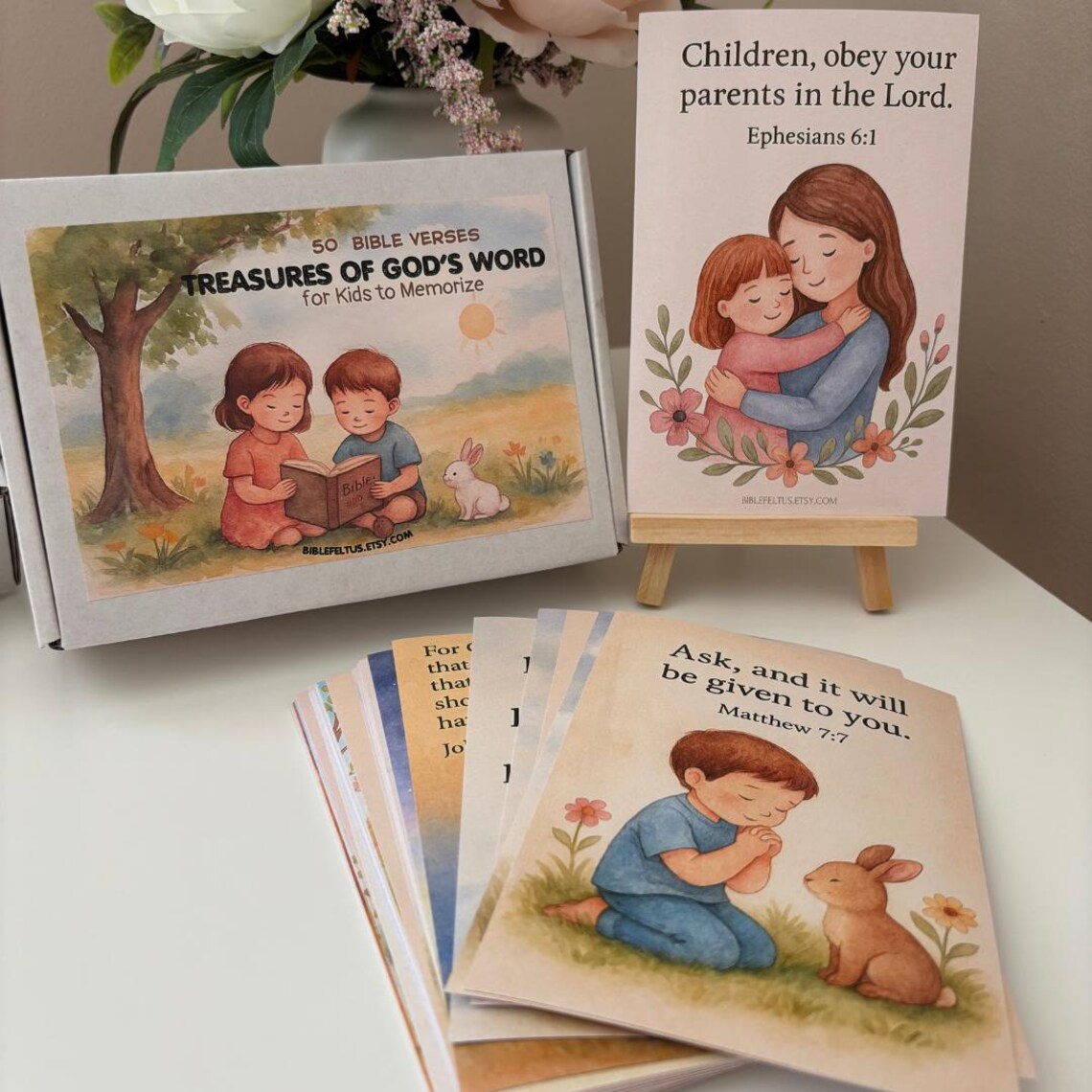 50 Bible Verse Memory Cards for Kids |scripture Cards With Stand ...