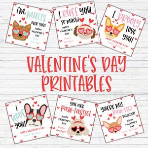 Druckbare Valentinstag Welpen Karten,Klasse Valentinstag Karten,Süße Hund Valentinstag Karten,Personalisierte Valentinstag Karten,DIY Valentinstag Karten