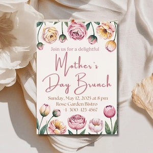 Bearbeitbare Muttertags-Brunch-Einladung | Floral elegant einladen Vorlage | EDITIERBARE Muttertags Brunch-Einladungsvorlage | Sofort Download