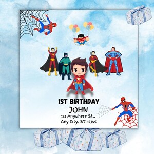 Cartão de aniversário de super-herói personalizado, cartão com nome divertido e personalizado para crianças e convite