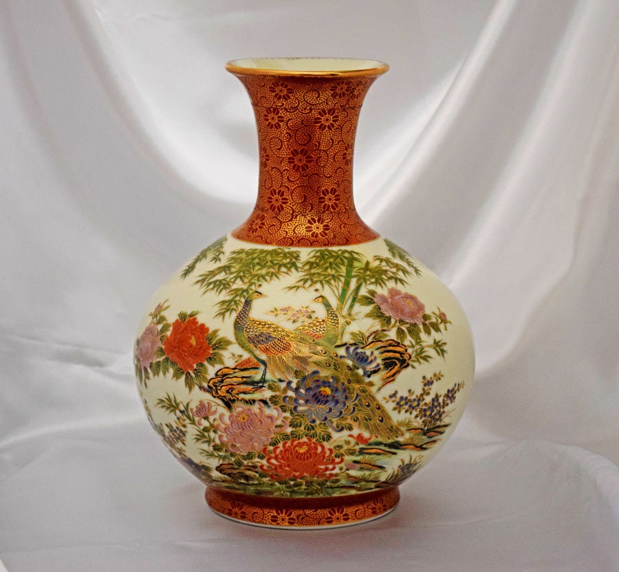 Vintage 1970s Imari Shibata Porcelain Vase With Peacocks & Etsy