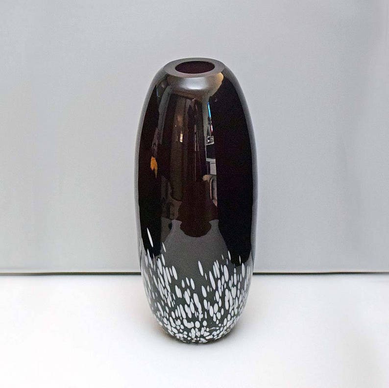 Vintage 12 Tall Murano Art Glass Vase Black Amethyst Image 0