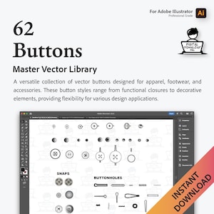Adobe Illustrator Vector Brushes - 62 Buttons for Technical Design Professional Grade Tech Pack Hardware