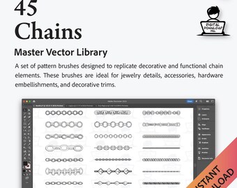 Adobe Illustrator Vector Brushes 45 chaînes pour la conception technique Matériel de qualité professionnelle Tech Pack