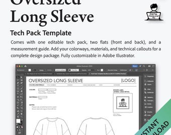 Adobe Illustrator Tech Pack Long Sleeve Shirt Oversized Clothing Template Professional Design Shirt Hardware Complete
