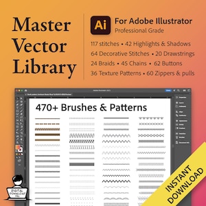 Biblioteca de pinceles de Adobe Illustrator - Paquete técnico Pinceles profesionales Diseño Vectores Texturas Paquete técnico Hardware Botones Sombras Puntadas