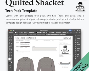 Modèle Adobe Illustrator Tech Pack Chemise matelassée Veste de vêtement Matériel de conception professionnelle