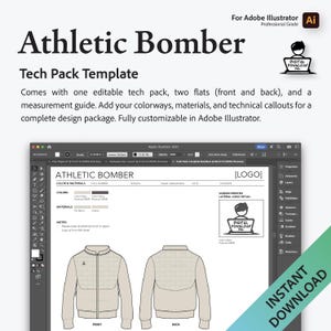 Adobe Illustrator Tech Pack Athletic bomberjack kledingsjabloon Professioneel ontwerp hardware voltooid