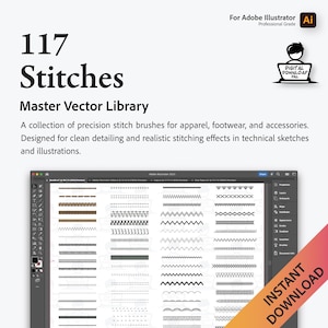 Adobe Illustrator Vector Brushes 117 Stitches for Technical Design Professional Grade Tech Pack Hardware