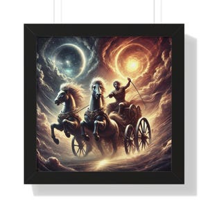 Oprawiony obraz wysokiej jakości 16 x 16 cali 300 DPI, Mityczny rydwan, Fantastyczna sztuka ścienna, Eteryczny wystrój, Prezent dla miłośników mitologii, Dekoracja domu