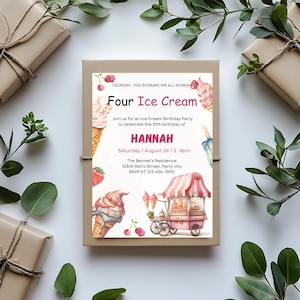 Ice cream Birthday invitation, Ice cream Party invitation, Editable  invitation, I scream You scream We All scream Four Ice cream
