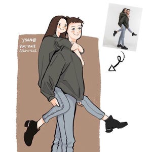 Digital custom couple portrait, anniversary gift, kawaii Cartoon illustration, Personal gift print, gift for couples, Valentine's day gift,