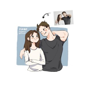 Digital custom couple portrait, anniversary gift, kawaii Cartoon illustration, Personal gift print, gift for couples, Valentine's day gift,