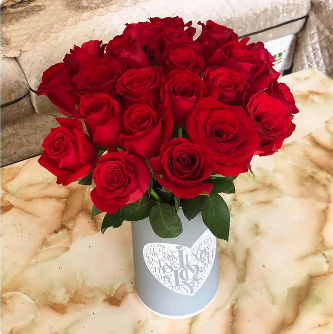 12 Red Roses Bouquet With Fillers | Romantic Fresh Flower Gift for ...