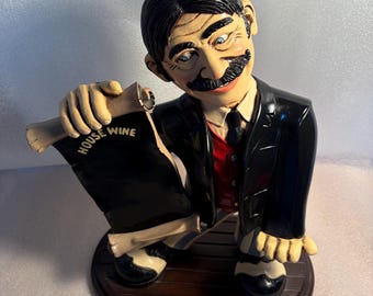 Vintage Peter Mook Butler Waiter Wine Bottle Holder Statue Evelyn Lino Phil 18”