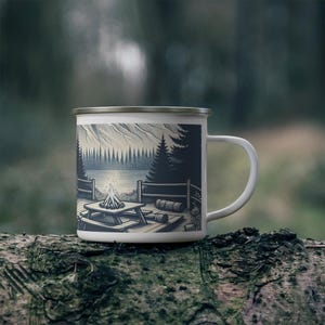 Adventure Awaits Enamel Camping Mug, Rustic Coffee Mug for Campers, Nature Lover Gift, Outdoor Mug, Camping Accessories, gift for dad.