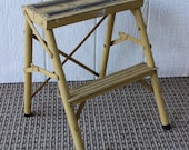Vintage Antique Metal Folding Painted Step Ladder Plant Stand Yellow Black
