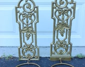 Set of 2 Vintage Hanging Metal Cast Iron Planter Shabby Chic Gold Bronze Scrolls Wall Decor Garden Home Decor
