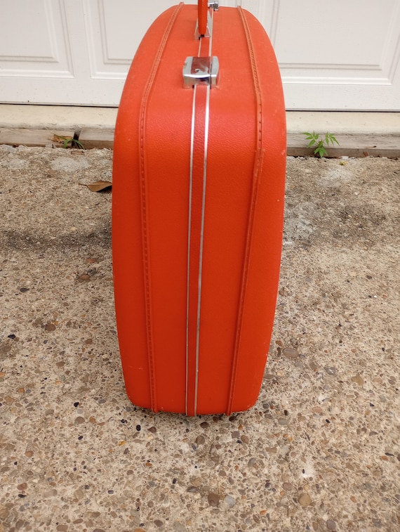 Vintage 1970s 70s Red Vinyl Striped Bowling Bag 