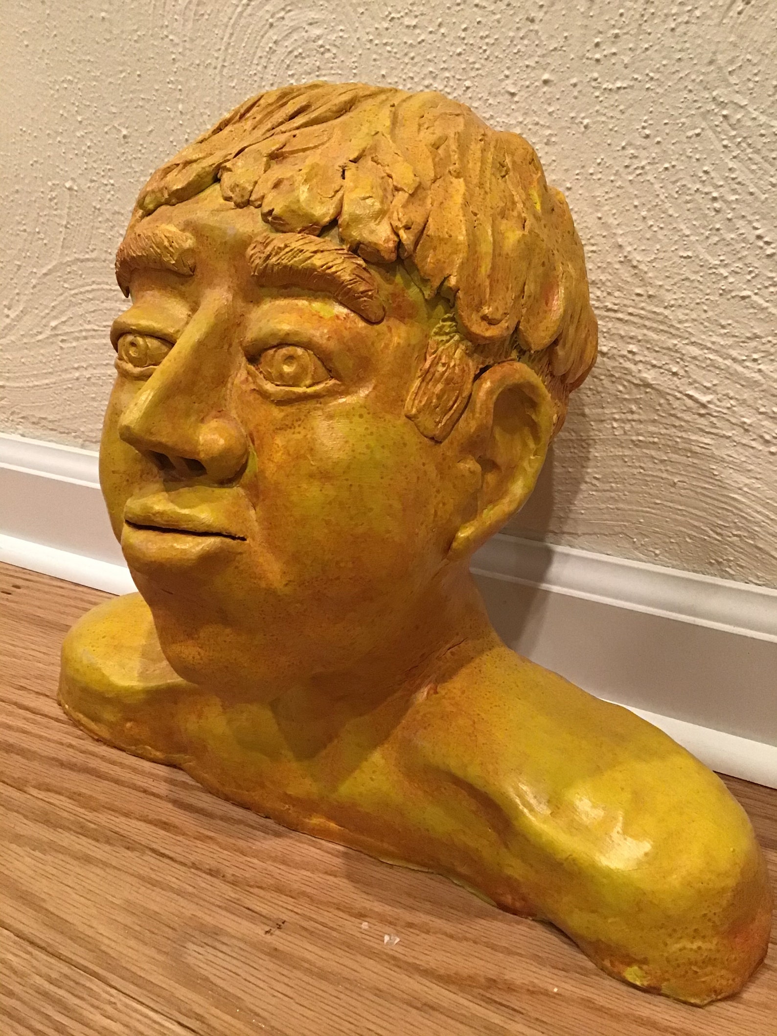 Male Head Shoulders Sculpture Bust Modeled Orange Yellow Etsy