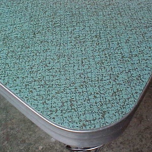 Vintage Retro Formica Deluxe Chrome Legs Dinette Dining Kitchen Table turquoise sea foam green blue brown