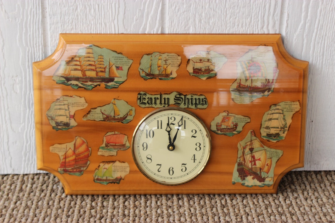 Vintage Handmade Nautical Boats and Ship Wooden Clock Etsy