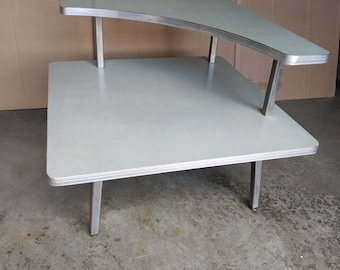 Vintage 1950 1960 Blue Green Space Age Mid Century Modern Retro Formica 2 Tier Boomerang Atomic End Corner Table