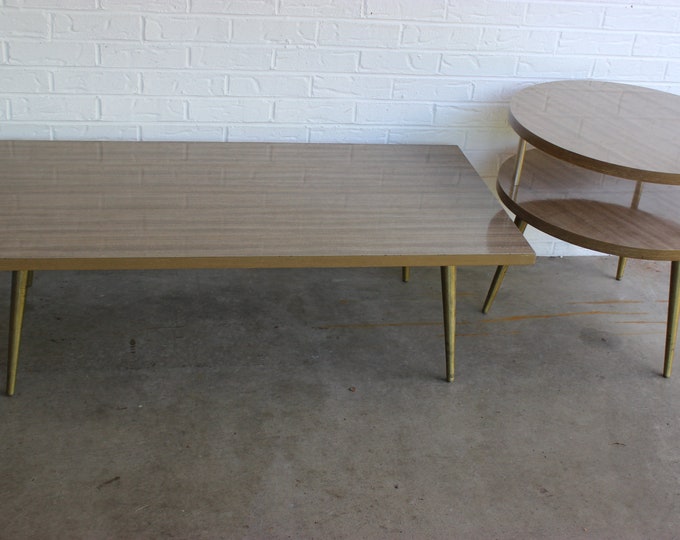 Vintage Mid Century Formica Coffee Table and Round Circular Double