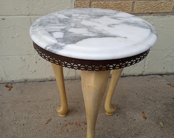 Vintage Marble Top Table Hollywood Regency End Table Round