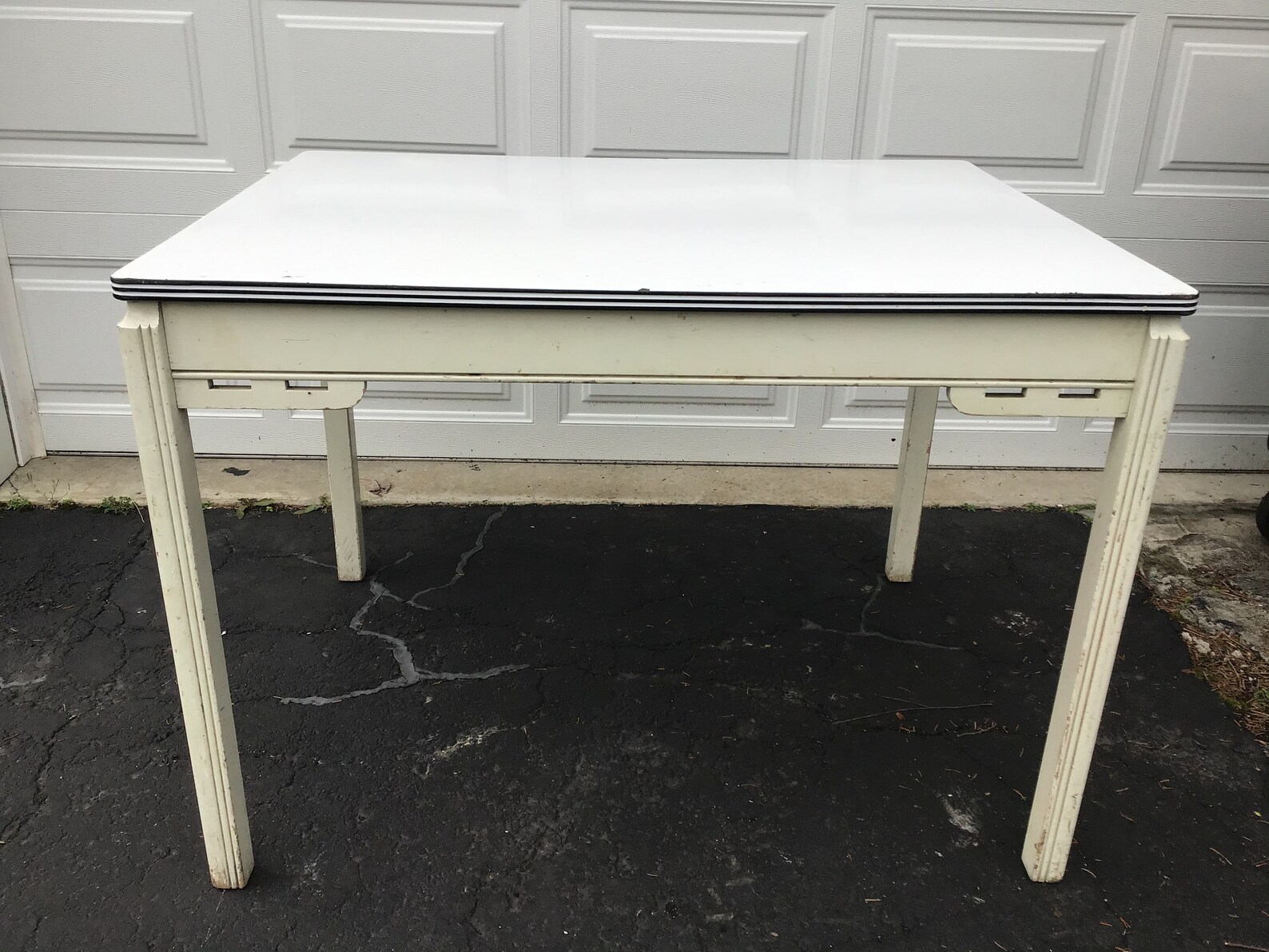 Vintage Porcelain Enamel black white stripe Top Table wood Etsy