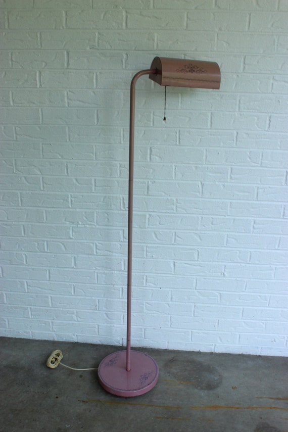 1950s Pink Metal Retro Floor Lamp Pull Chain Blue Flower Etsy