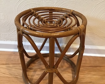 Vintage Retro Rattan Bamboo End Table Plant Stand