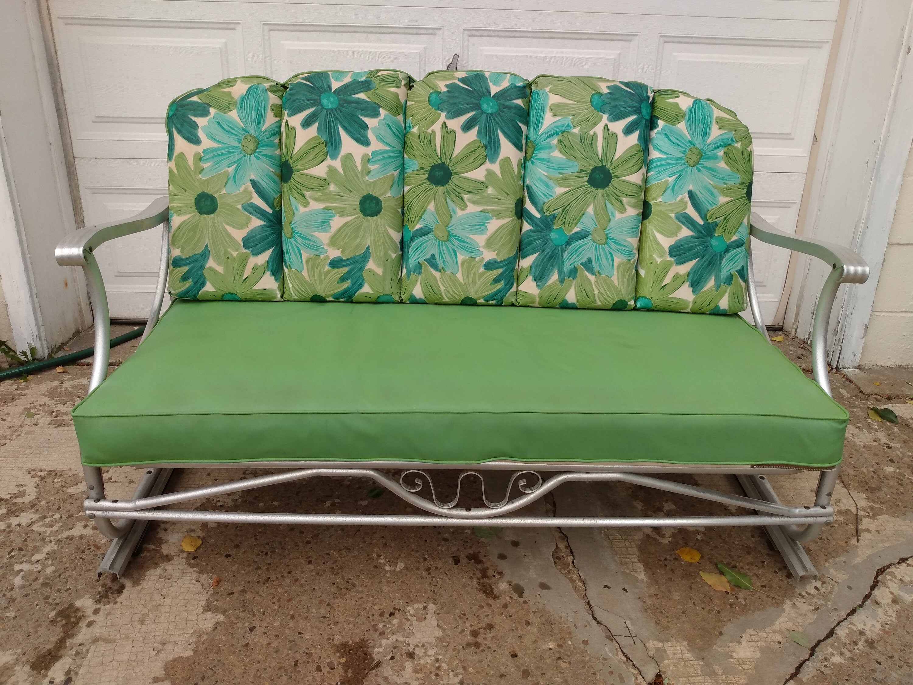 Vintage retro aluminum glider with green blue vinyl turquoise Etsy