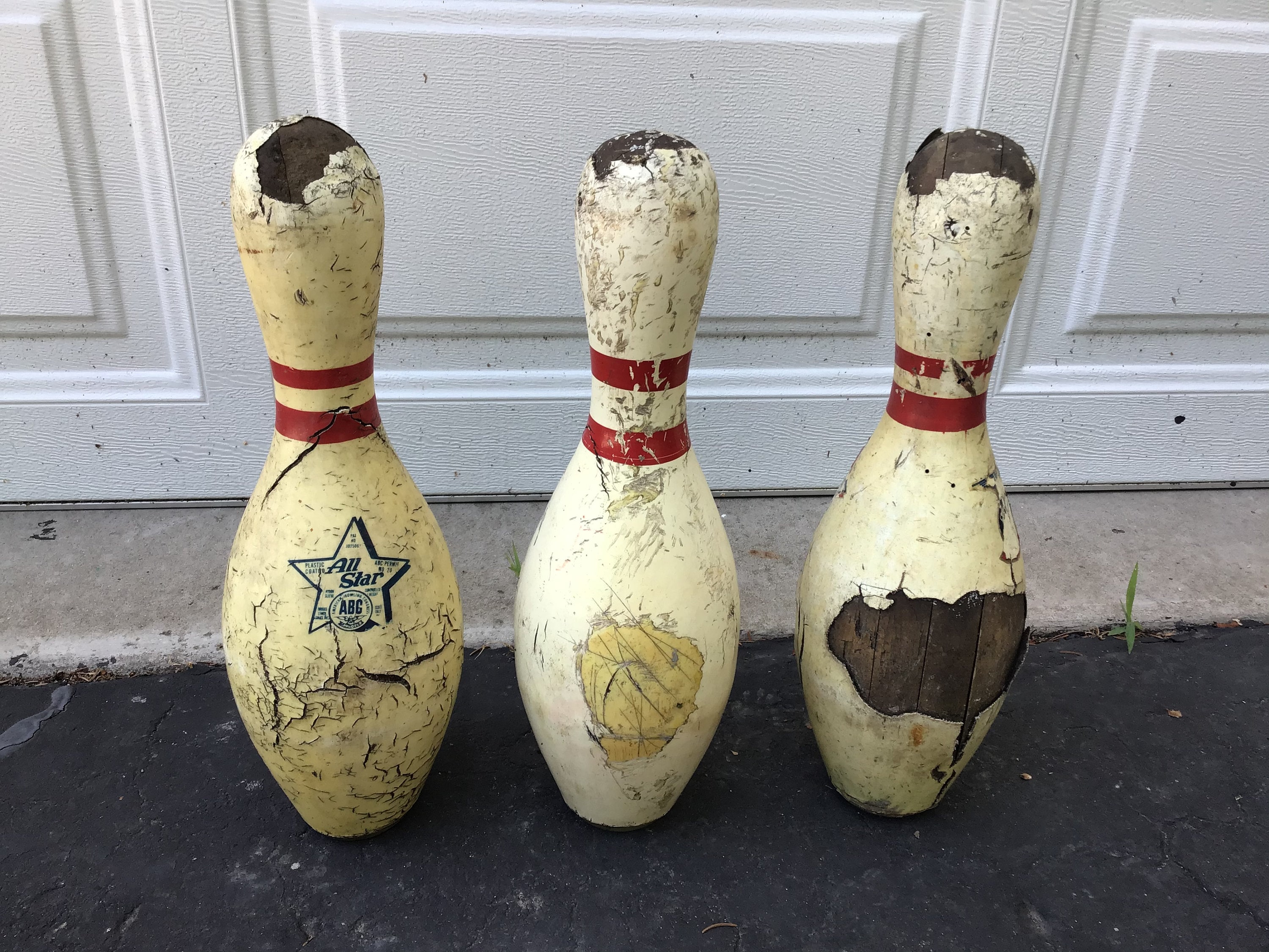Set of 3 vintage antique wood distressed bowling pins Etsy