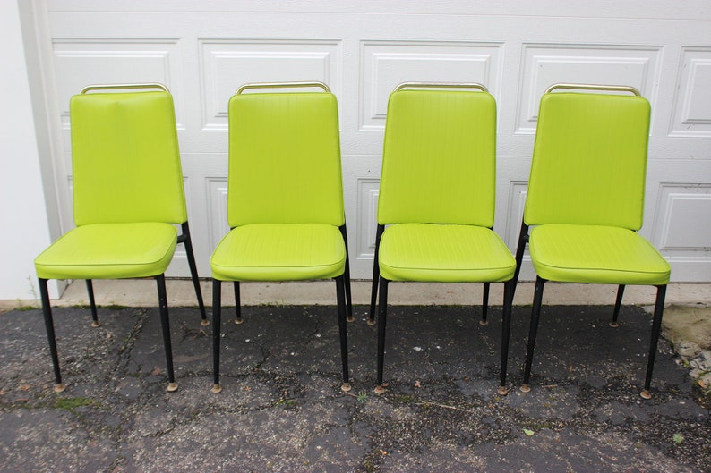 Vintage Retro lime green vinyl dining room chairs set of 4 Etsy