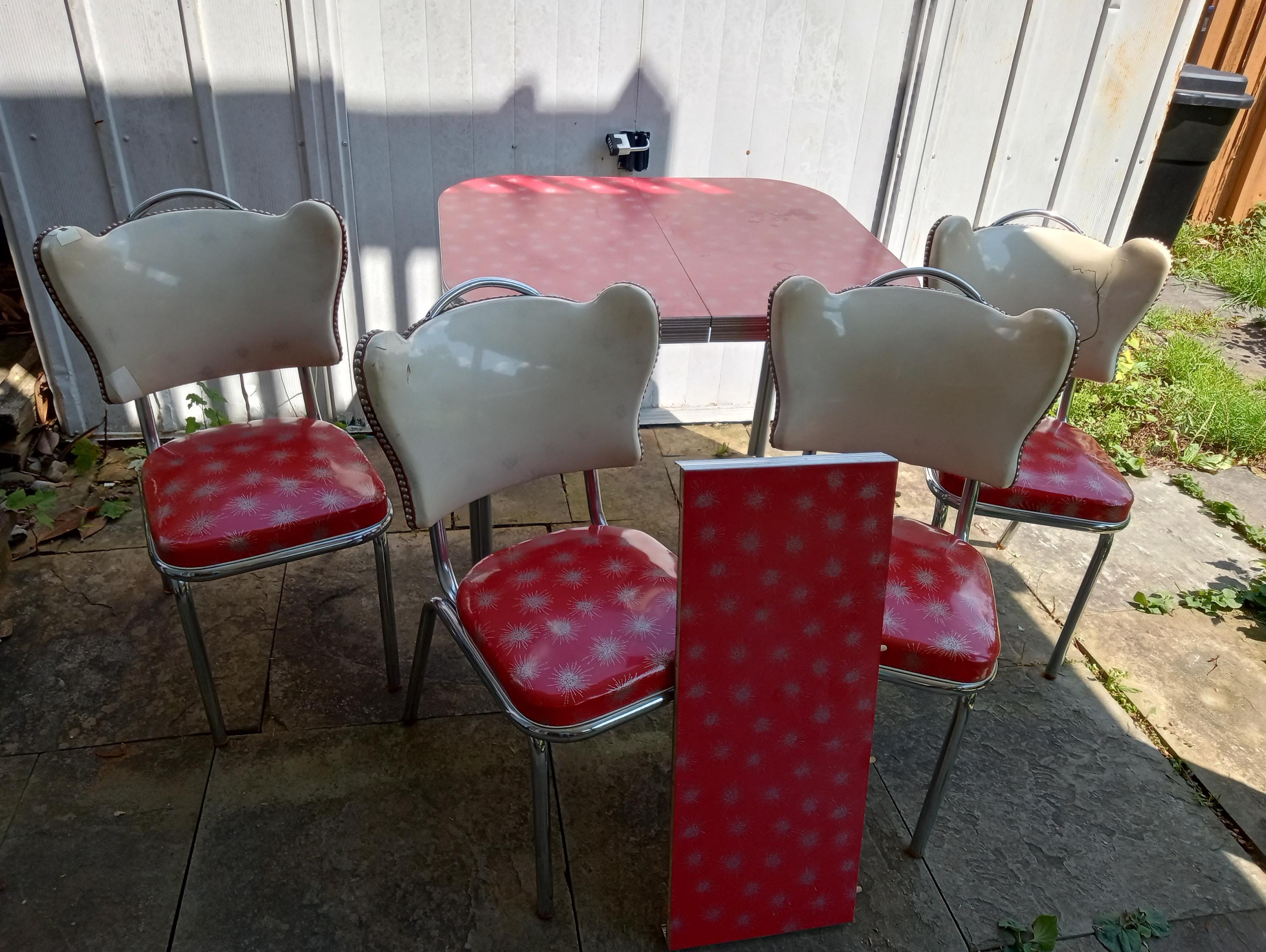 Vintage Formica Chrome Dinette Dining Kitchen Table Red Atomic Starburst 4 Chair Etsy