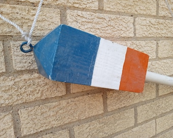 Vintage wood lobster buoy red orange white blue hanging nautical beach house decor