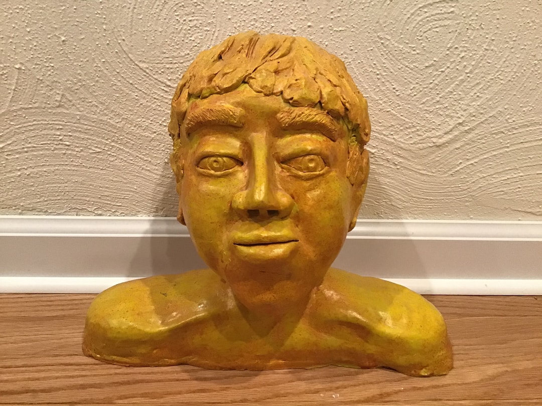 Male Head Shoulders Sculpture Bust Modeled Orange Yellow Etsy