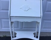 Antique Vintage white shell drop front secretary desk entry way shabby chic farmhouse cottage