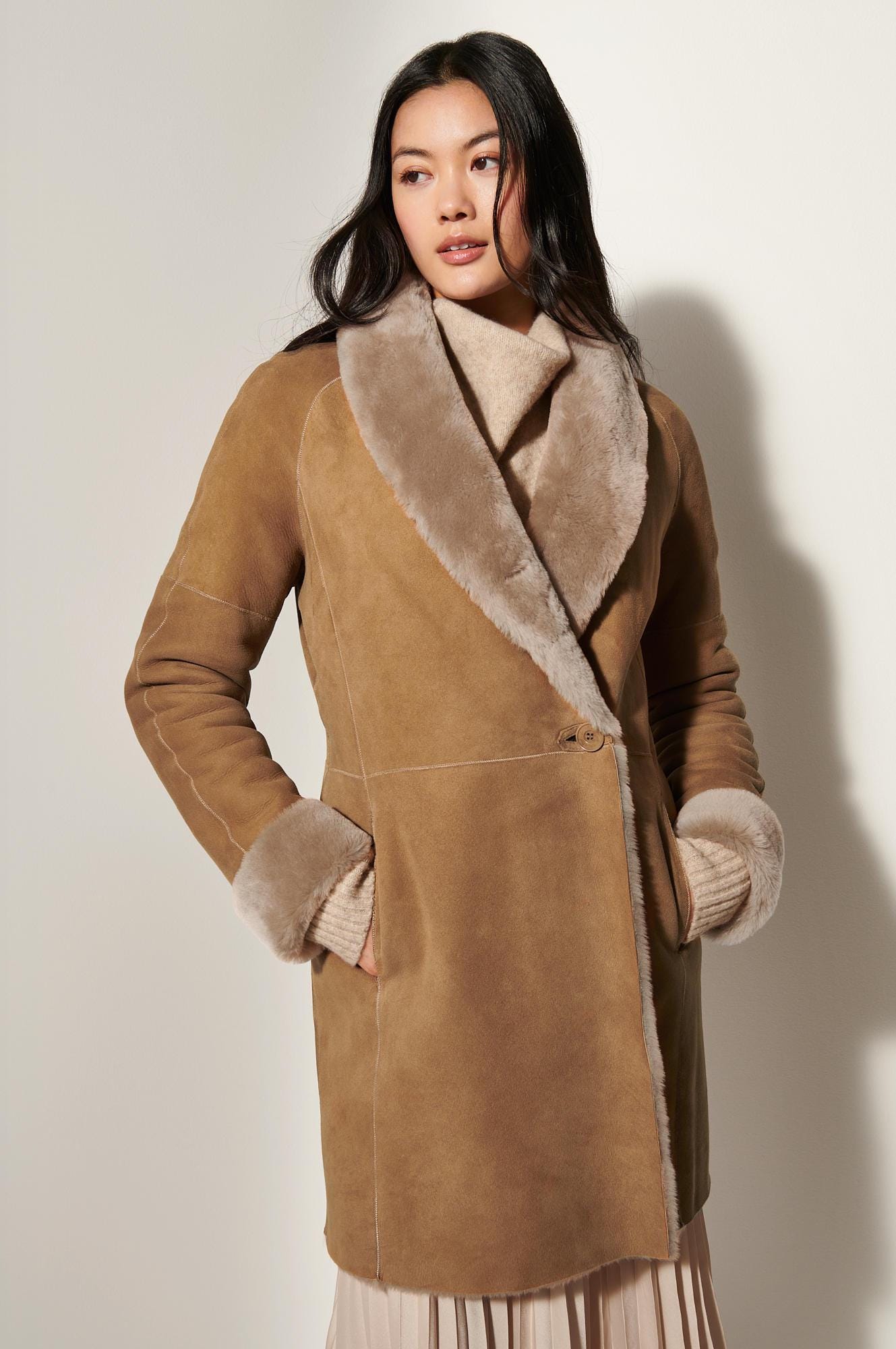 韓国 ounce base fur collar coat (camel) Ounce base fur collar coat - その他公式 ストア