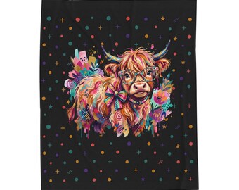 Colorful Highland Cow Velveteen Plush Blanket