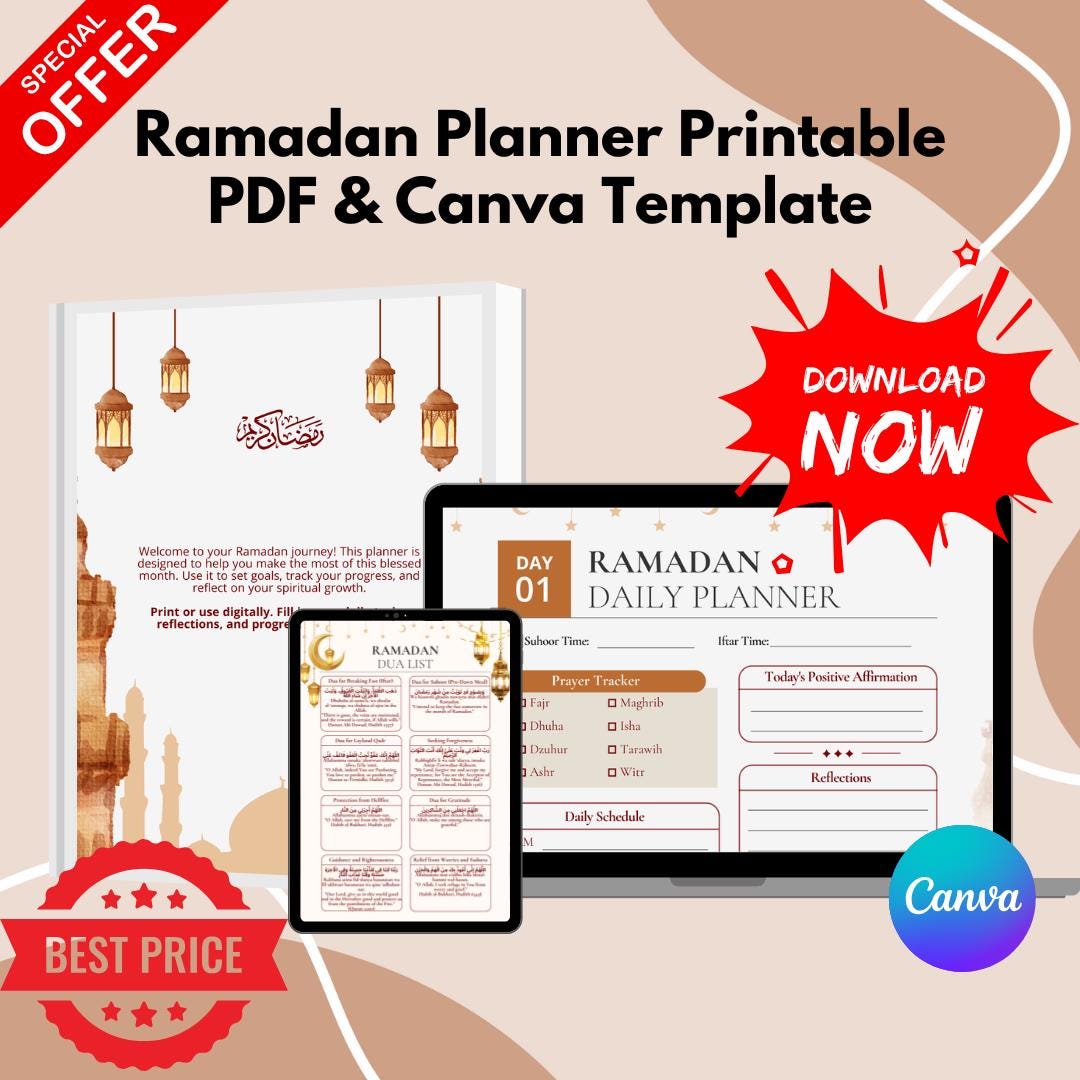 Ramadan Planner Printable | Digital Islamic Journal | Quran & Prayer ...