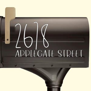 May include: A black mailbox with a wooden flag and white vinyl lettering that reads "2618 Applegate Street".