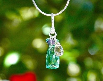 NEW Mint Green Quartz Pyramid Necklace / Sterling Silver / Multi Color Pendant / Grapefruit Pink Teardrop / Purple / Aquamarine Blue / OOAK